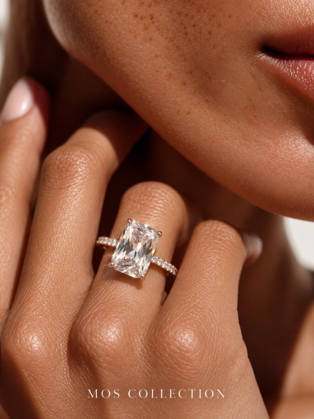 MOS COLLECTION Radiant Cut CZ Pavé Engagement Ring Size 7